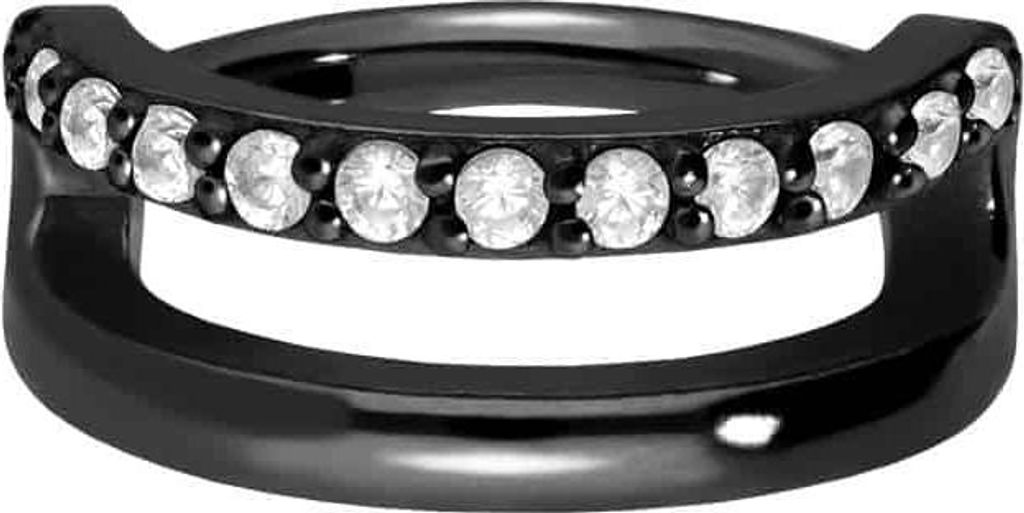 Ohrpiercing, Nasenpiercing, Septum Piercing Chirurgenstahl Segmentring Clicker DOPPELRING + EINGEFASSTE KRISTALLE Schwarz Innendurchmesser: 8 mm