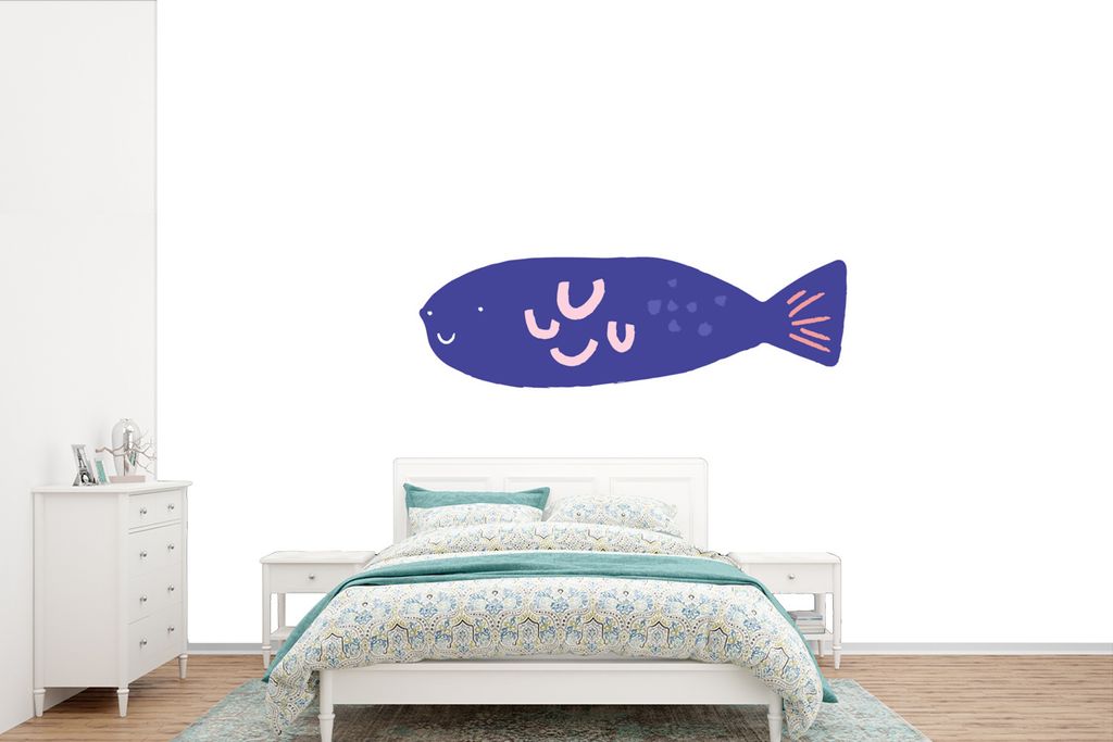 MuchoWow Fototapete für Wohnzimmer oder Schlafzimmer Wandtapete Vinyl Motivtapete Pastell - Fisch - Lila - 420x280 cm - Zimmer für Kinder