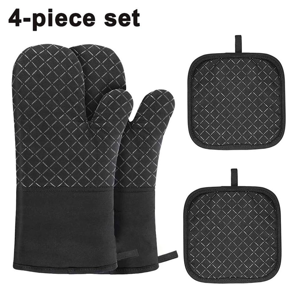 4-teiliges Set Ofenhandschuhe und Topflappen, rutschfeste, hitzebeständige Silikon-Ofenhandschuhe, Mikrowellenhandschuhe, Küchenhandschuhe zum Ba...