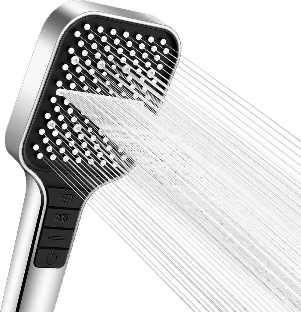 Soffione Doccia Idromassaggio 7 Getti Argento con Tasto Pausa Relax