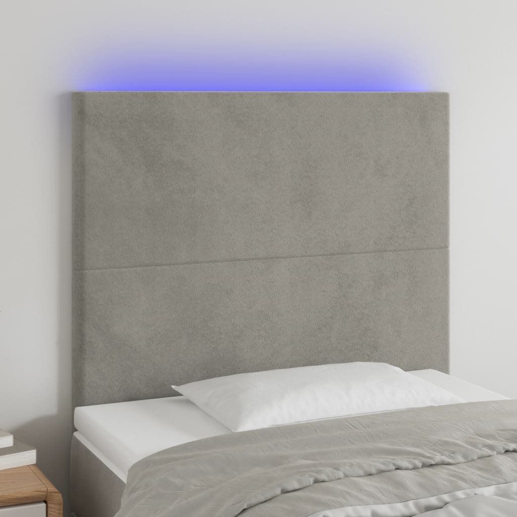The Living Store LED Kopfteil Hellgrau 100x5x118/128 cm Samt