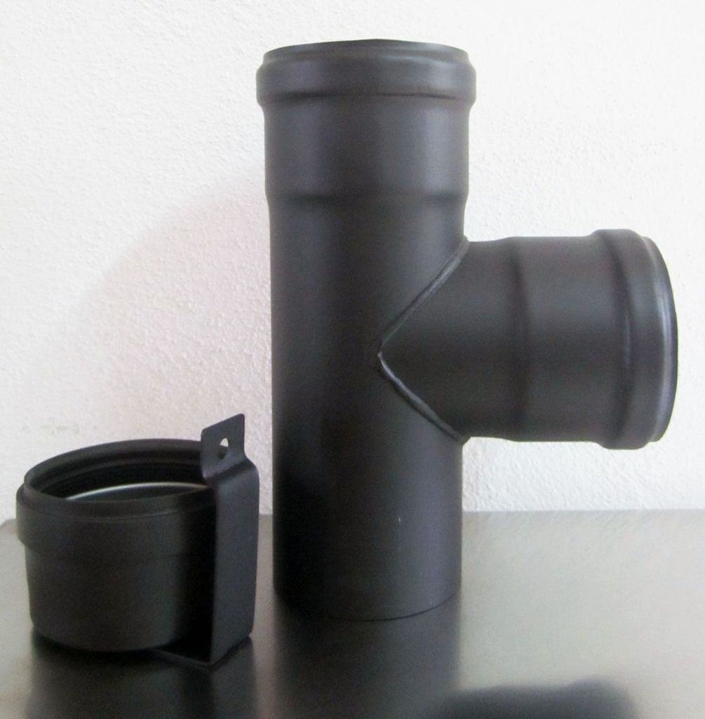 T-Stück 90° F/F mit Kondensatablassschraube schwarz - Durchmesser 80 mm