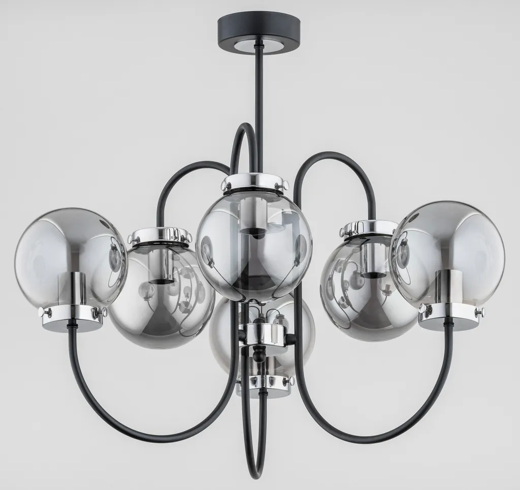 Plafonnier lustre design boules de verre fumé MIDAS noir pour salon chic