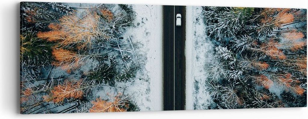 Bild auf Leinwand - Leinwandbild - Einteilig - Wald Weg Schnee - 90x30cm - Wand Bild - Wanddeko - Wandbilder - Leinwanddruck - Bilder - Wanddekorat...