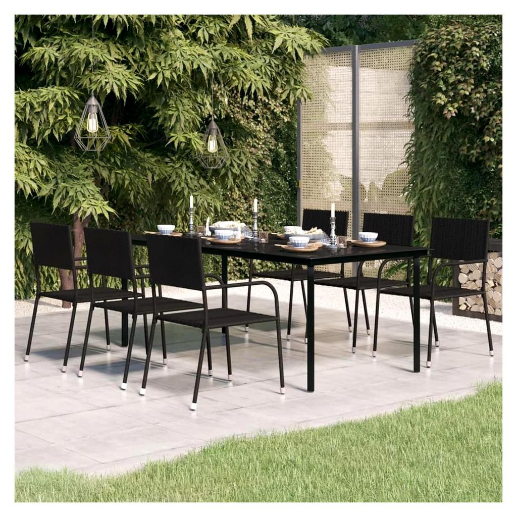 Garten-Esstisch Terrassentisch Outdoor Tisch Wetterfest Schwarz 200x100x74 cm Stahl und Glas