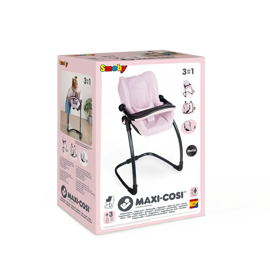 Chaise haute 3 en 1 Smoby Maxi Cosi rose 240242 pour poupon de 42 cm