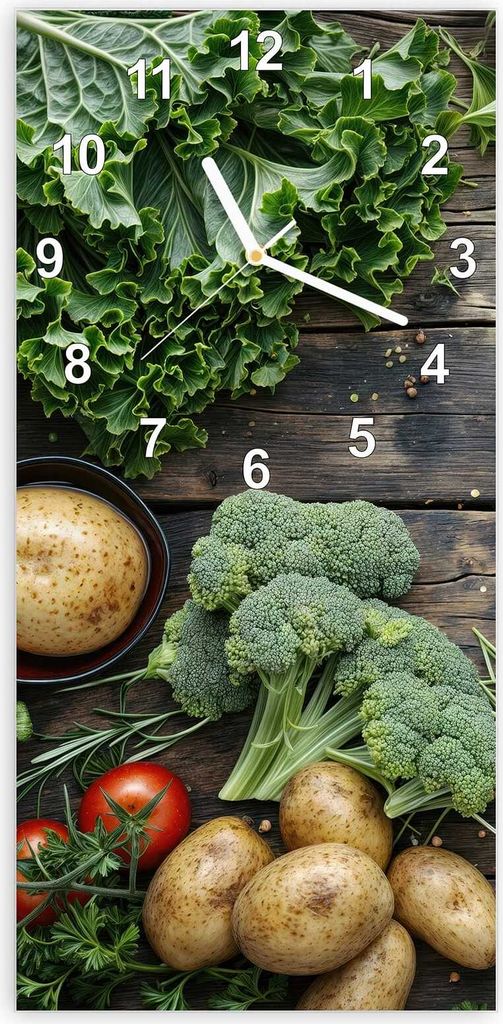 Wanduhr aus Glas mit Motiv Frisches Gemüse- 30 x 60 cm - inkl. Aufhängesystem