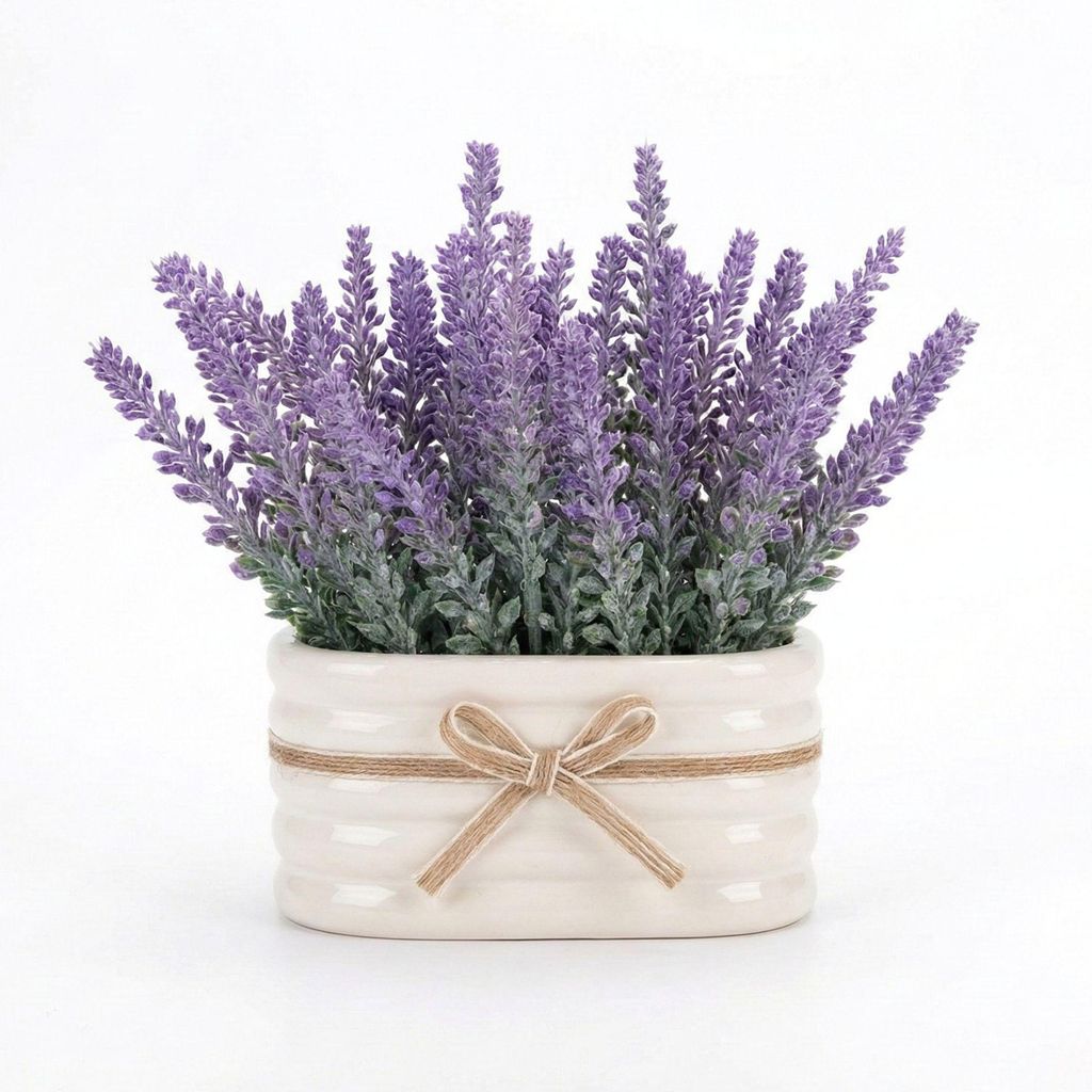 Künstlicher Lavendel im Topf mit Schleife, Kunstpflanze Produktbild 