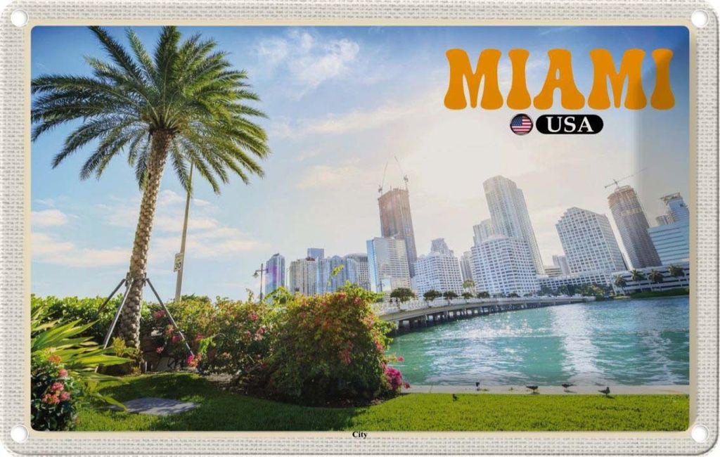 vianmo Blechschild 12x18 cm Miami USA City Stadt Meer Palme Bildmotiv Reisemotiv Abenteuer Reisen