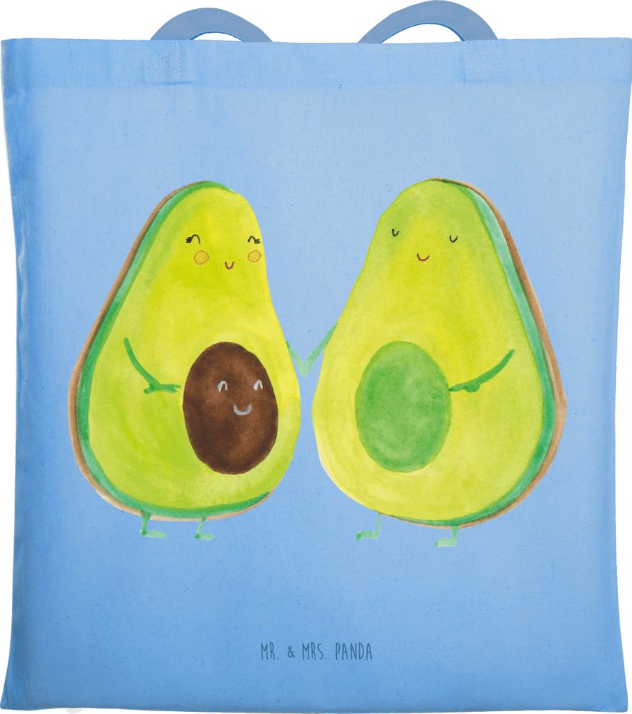 Mr. & Mrs. Panda Jutebeutel Avocado Pärchen - Sky Blue - Geschenk, Laptoptasche, Schultasche, Tote Bag, Liebe, Familie, Hochzeit, Shopping Tasche,...