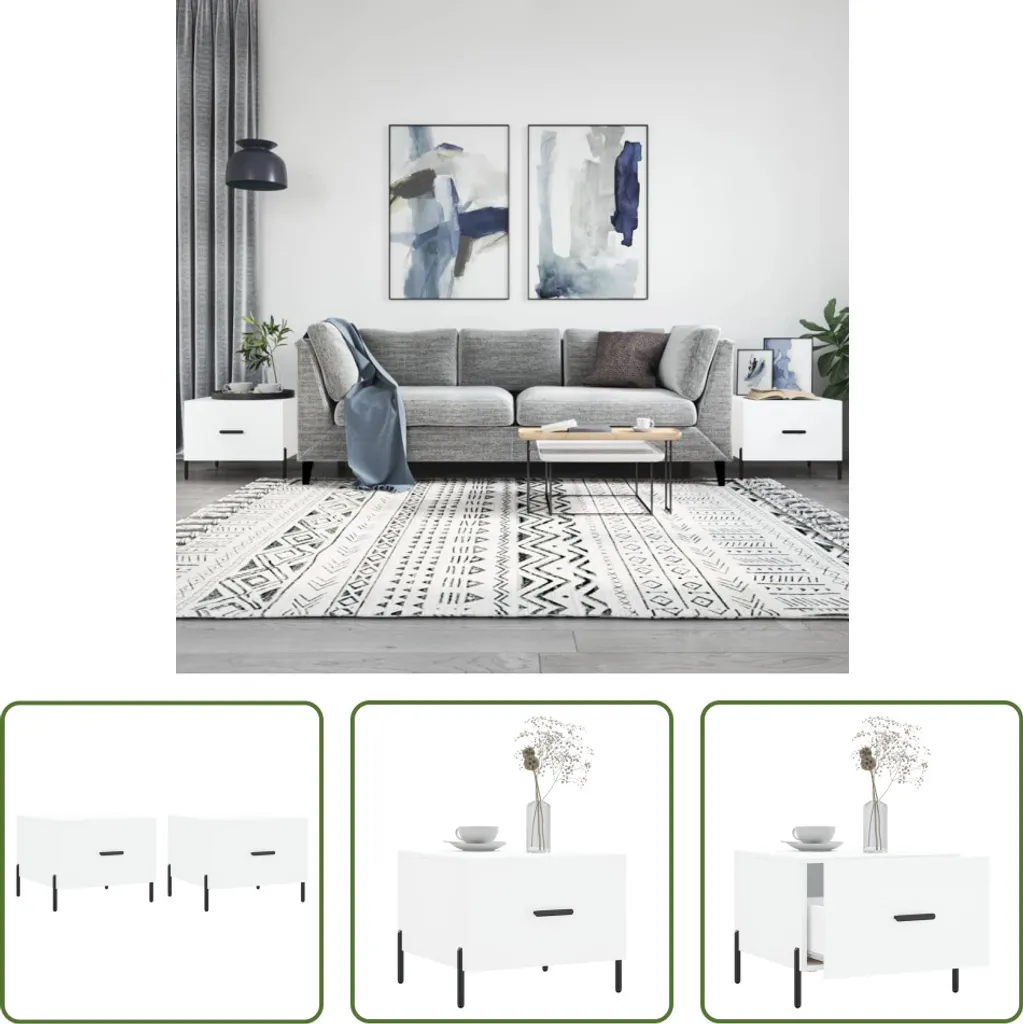 Tavolini Bassi Bianchi 50x50x40 cm - Kit 2 Pz Legno The Living Store