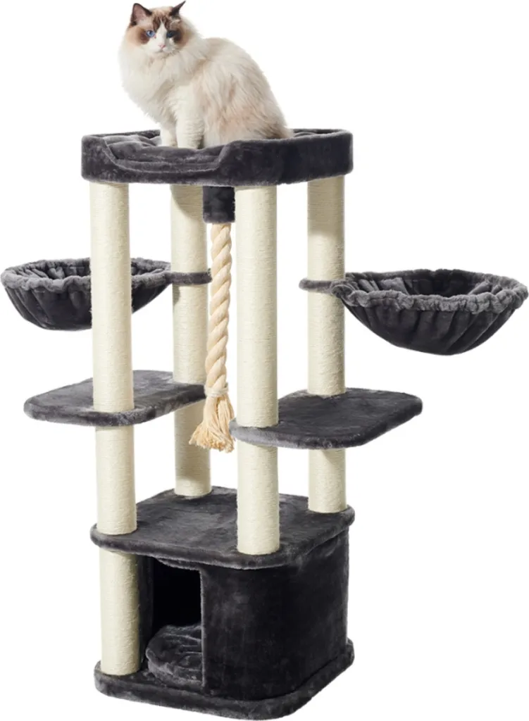 Arbre à chat multi-niveaux 121cm gris anthracite pour chat d'appartement - 2