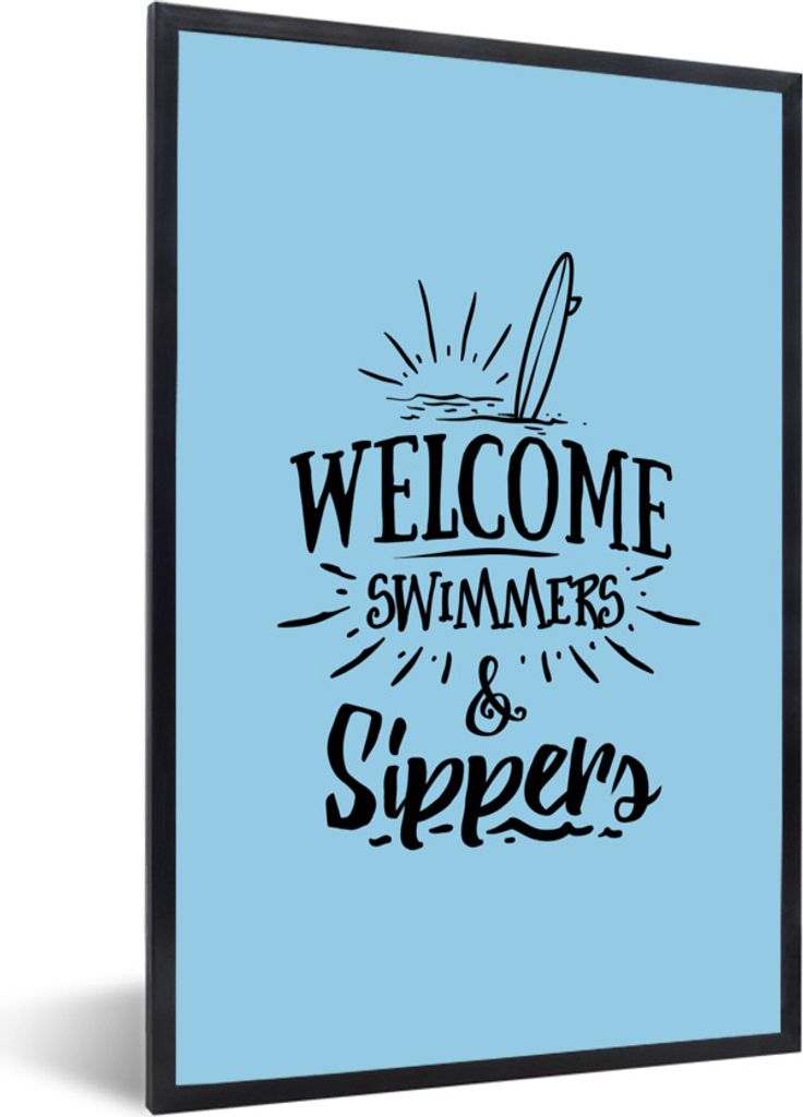 MuchoWow Gerahmtes Poster Sommer - Blau - Surfen 20x30 cm - Poster mit Schwarzem Bilderrahmen Wandposter Rahmen Foto Bilder - Drucken - Bilder Po...
