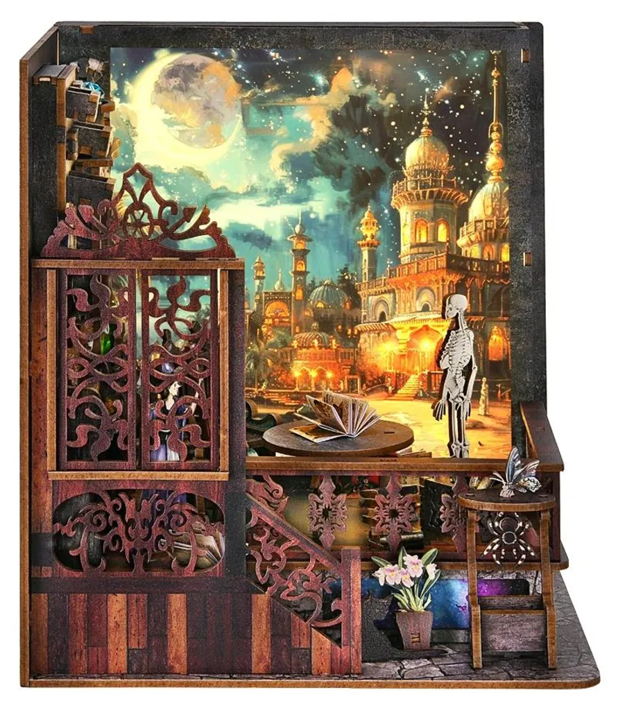 Serre-livres Miniature Book Nook Ville Magique - Puzzle 3D Bois Créatif
