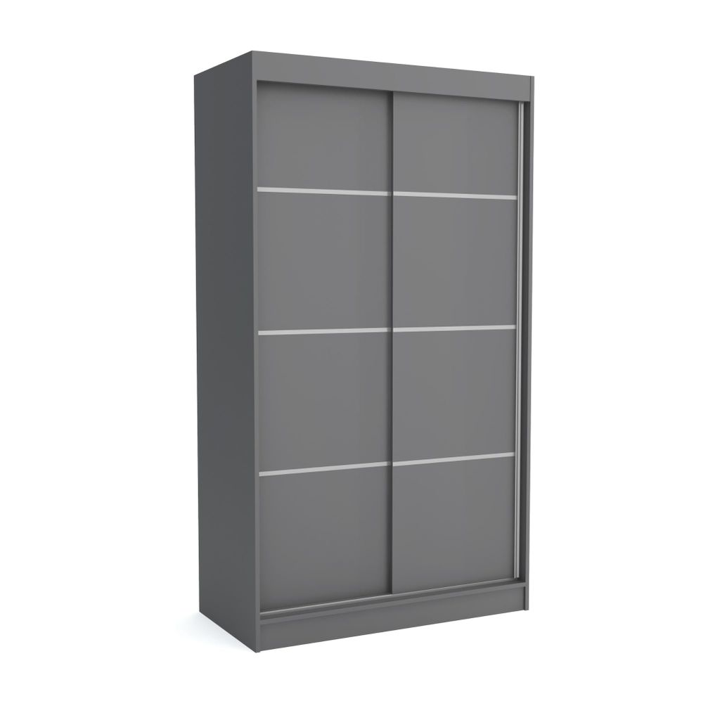 Kleiderschrank ROB 120 ANTHRACITE, 120x60x215cm mit Spiegel –Schiebetüren, Kleiderstange & Regalböden, Garderobenschrank, Moderner Kleiderschrank