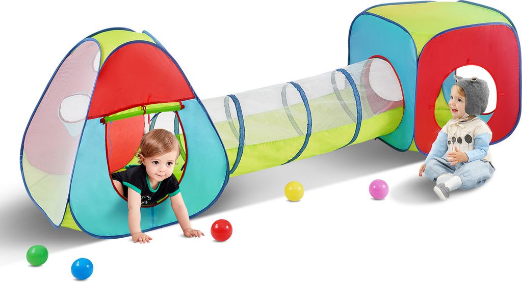 VEVOR 3-in-1-Spielzelt für Kinder mit Tunnel für Jungen, Mädchen, Babys und Kleinkinder, Pop-Up-Spielhaus für drinnen und draußen mit Tragetas...