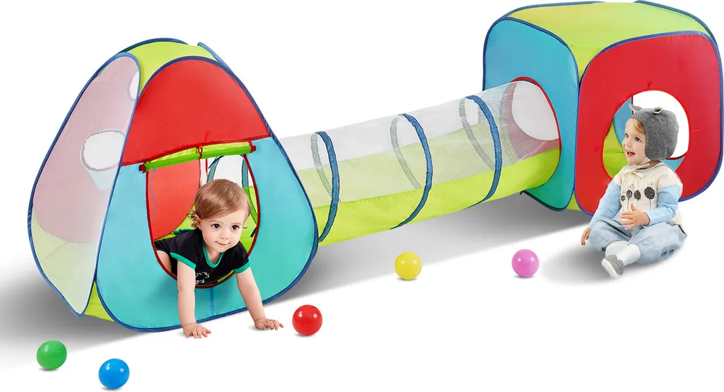 Maison de jeu pop-up 3 en 1 avec tunnel pour enfants intérieur et jardin