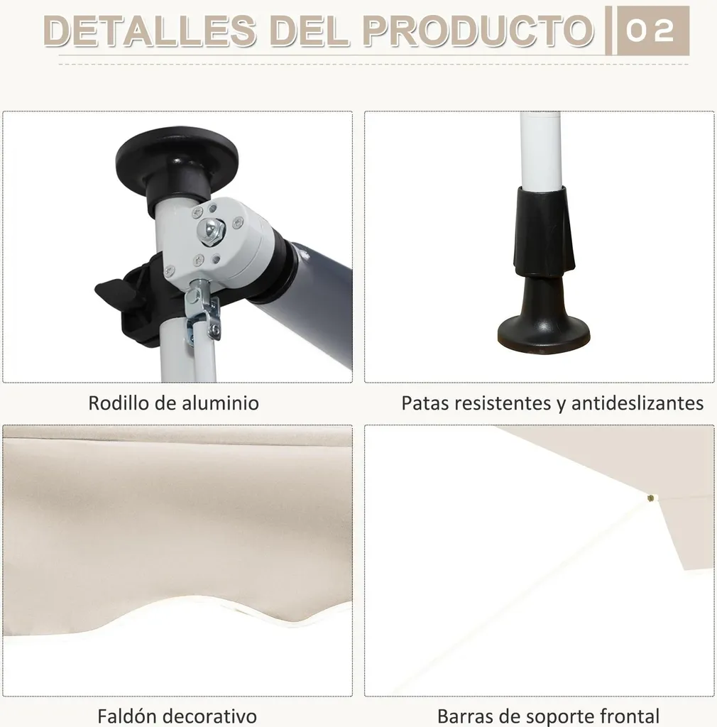 Store télescopique beige 400x120 cm en polycoton avec hauteur ajustable - 5