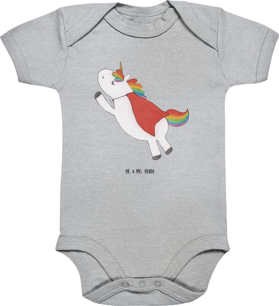 Mr. & Mrs. Panda Babybody Einhorn Super 1. - 3. Monat - Heather Grey - Geschenk, Strampler, Baby, Einteiler, Held, Unicorn, babykleidung body, over...