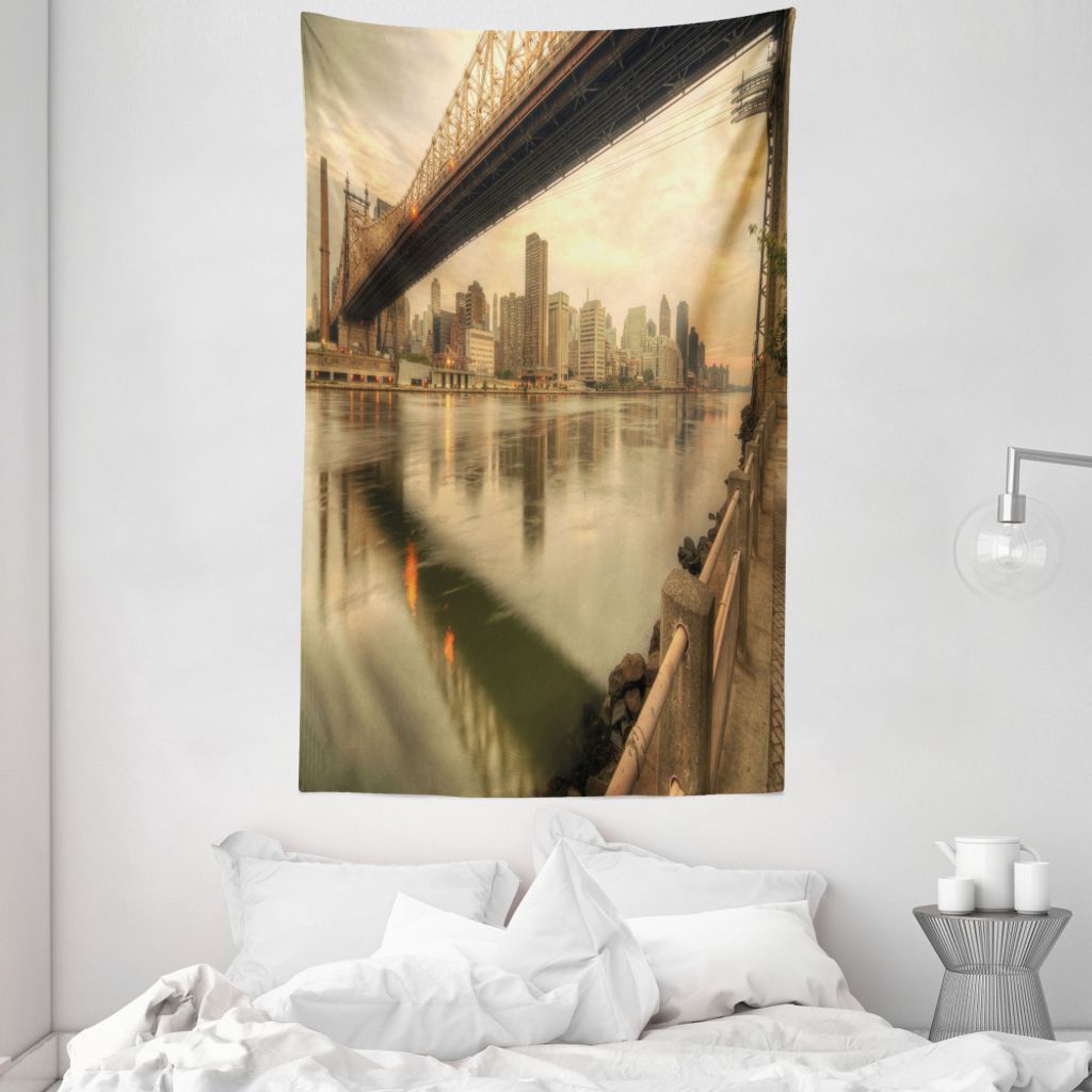 ABAKUHAUS Vereinigte Staaten Wandteppich und Tagesdecke, Queenboro Brücke aus Weiches Mikrofaser Stoff Waschbar ohne Verblassen Digitaldruck, 140 ...