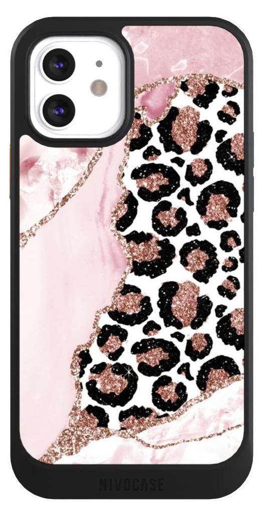 NIVOCASE Hülle für Apple iPhone 12 Handyhülle NIVOcore Case Schwarz Glitzer Look Leopard Marmor