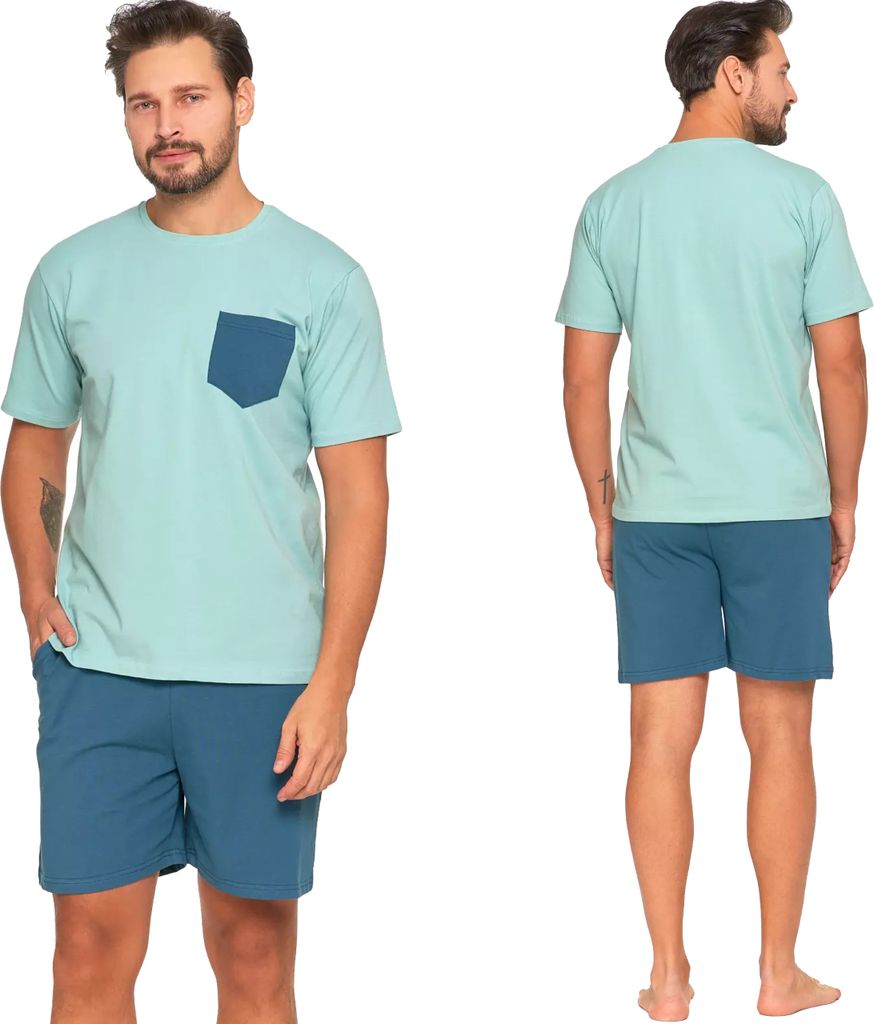 Moraj Herren kurzer Schlafanzug Kurzarm + Shorts Nachtanzug Baumwolle 4100-010, Grün, 2XL