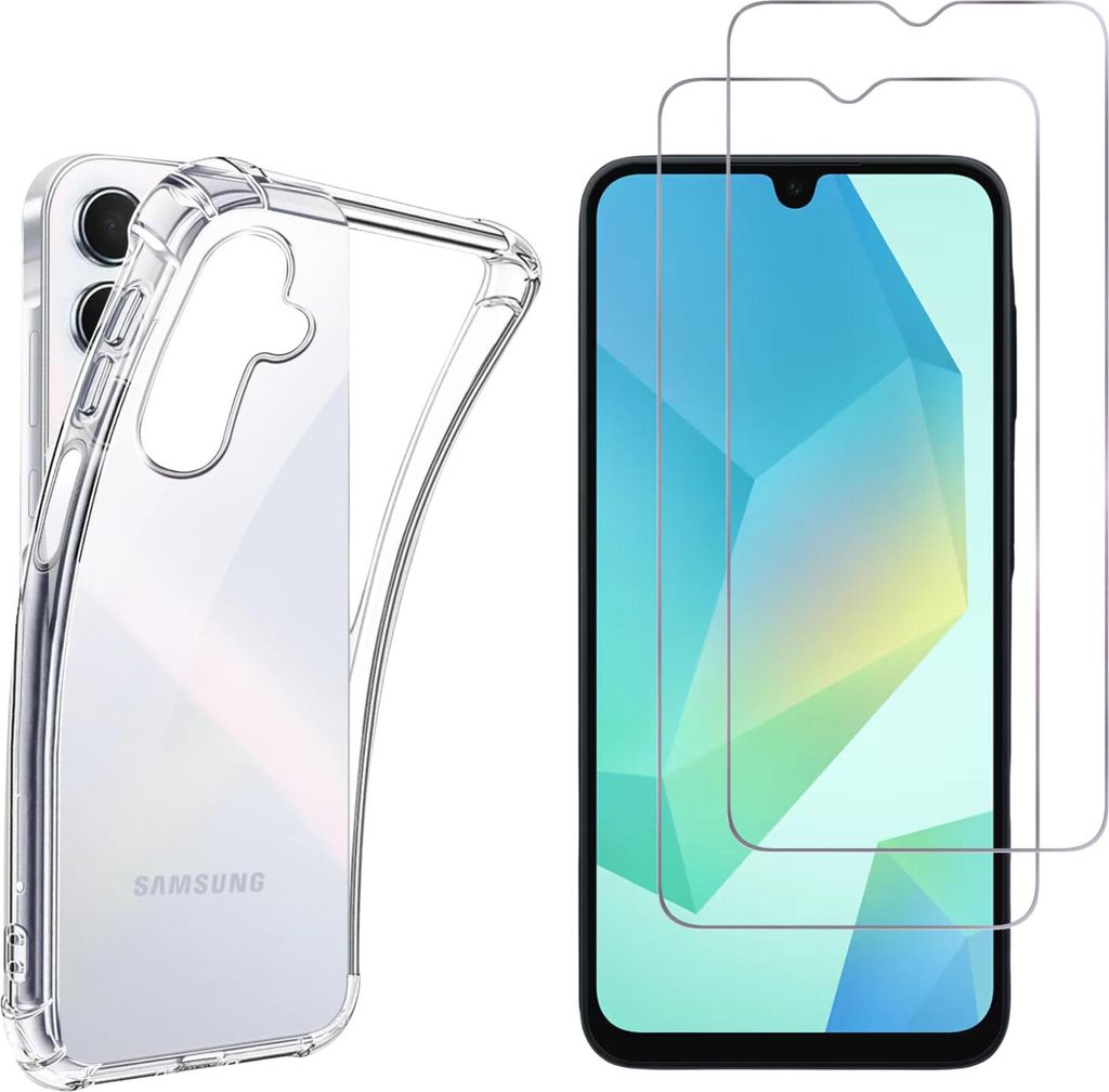 Stoßfeste Hülle für Samsung Galaxy A16 4G / A16 5G mit 2 Displayschutzfolien aus Hartglas Phonillico