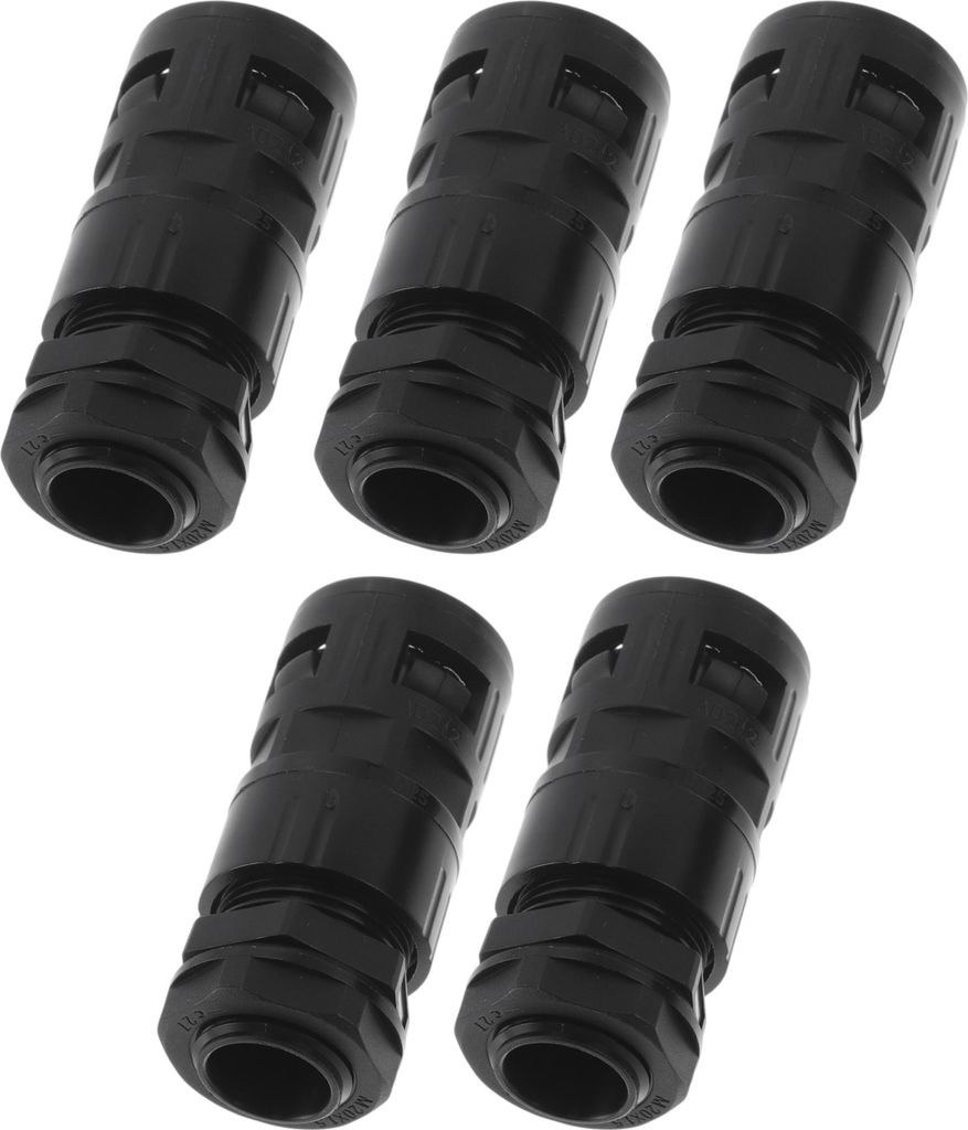 M20x1.5 Kabelverschraubungen 21.2mm / 0.83" Doppelfunktion Faltenbalg Geraderohr PA66 Nylon Schwarz 5 Stück