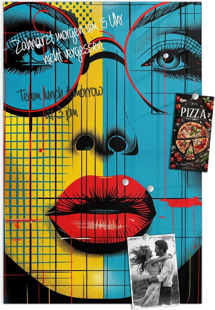 Magnettafel 60x90cm Pinnwand Whiteboard beschreibbar - Pop Art Gesichter