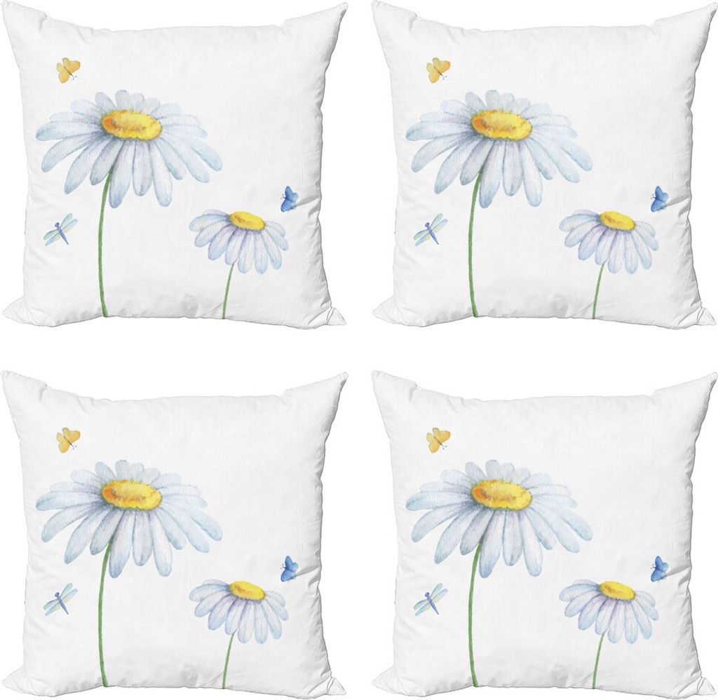 ABAKUHAUS Libelle Kissenbezug Set (4 Stück), Kamille Weiche Natur, Moderner Doppelseitiger Digitaldruck, 60 cm x 60 cm, Weiß Gelb