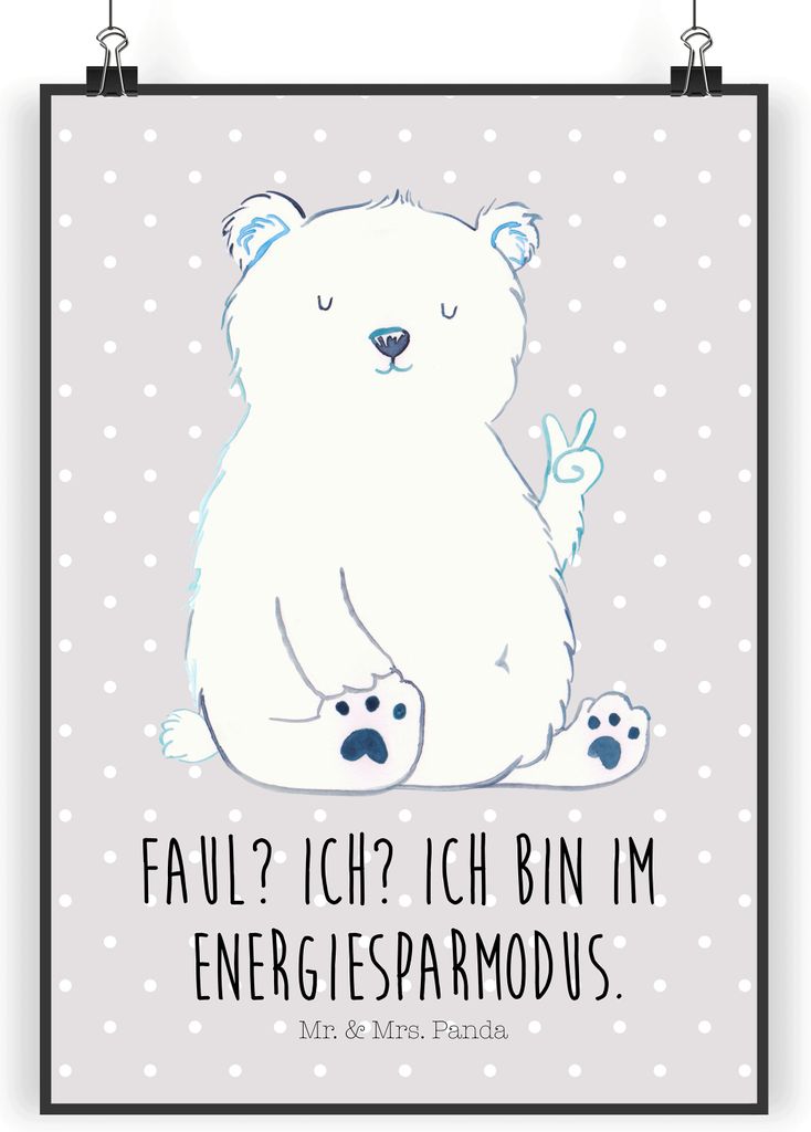 Mr. & Mrs. Panda Bild Eisbär Faul DIN A3 - Grau Pastell - Geschenk, kunstdruck poster, drucke, Wandbild, Deko, Teddy, Büro, Plakat, Nordpol, Arbe...