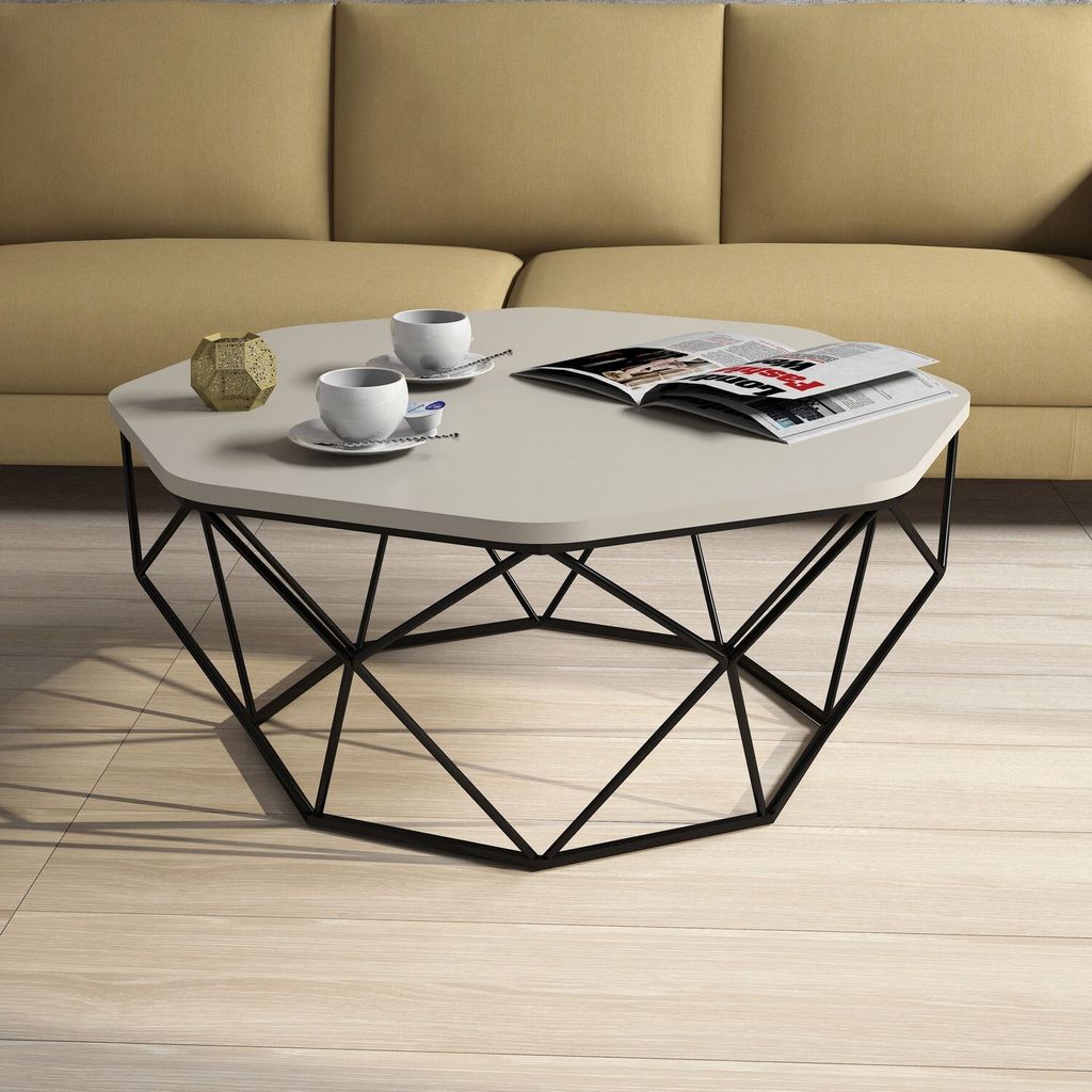 Skye Decor, Diamond - Cream, Couchtisch, Creme, 100 % MELAMINBESCHICHTETE SPANPLATTEN, 90 x 90 x 38 cm