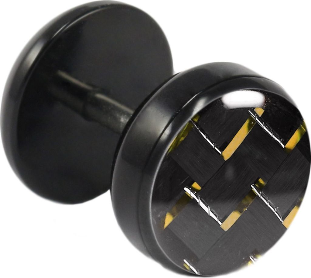 Fake Plug Ohrstecker schwarz Carbonfaser in verschiedenen Farben und Größen Größe - 10 mm Farbe - Schwarz-Gelb