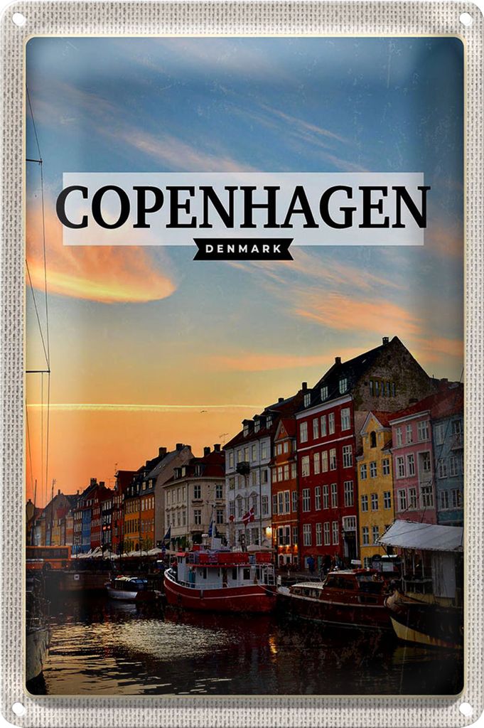 Blechschild Reise 20x30cm Copenhagen Denmark Wasser Schiffe