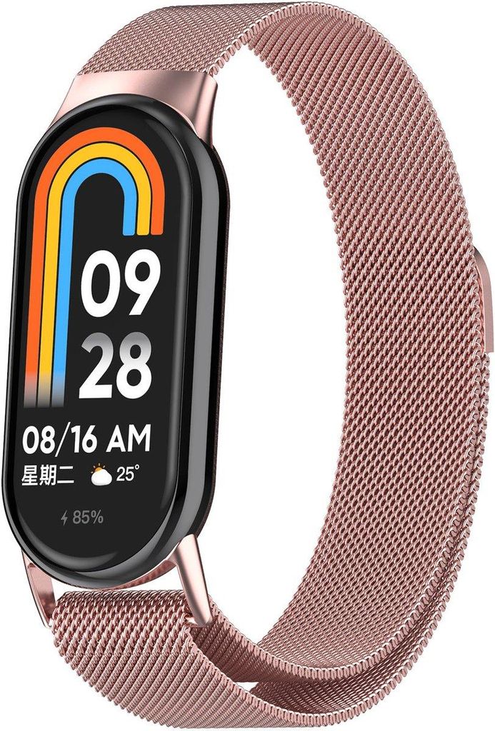 FFO2World Milanaise-Armband aus Edelstahl mit Magnetverschluss – Kompatibel mit Xiaomi Smart Band 10/9/8 – Edelstahlnetzband, Rosa