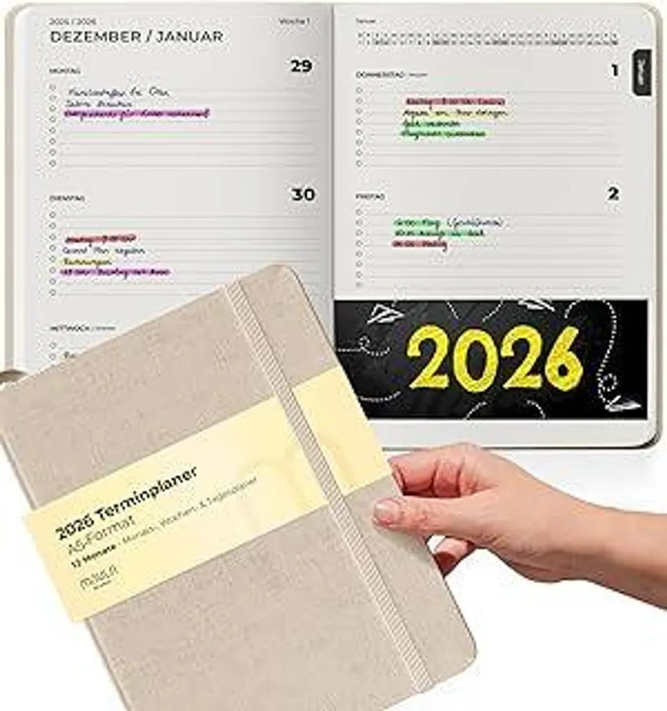 Agenda 2026 A5 in tela – Calendario 2026 Agenda a libro – Pianificatore settimanale per appuntamenti e organizzazione – Pianificatore minimalista – Pratico calendario Jan - Dic 2026 con festività tedesche