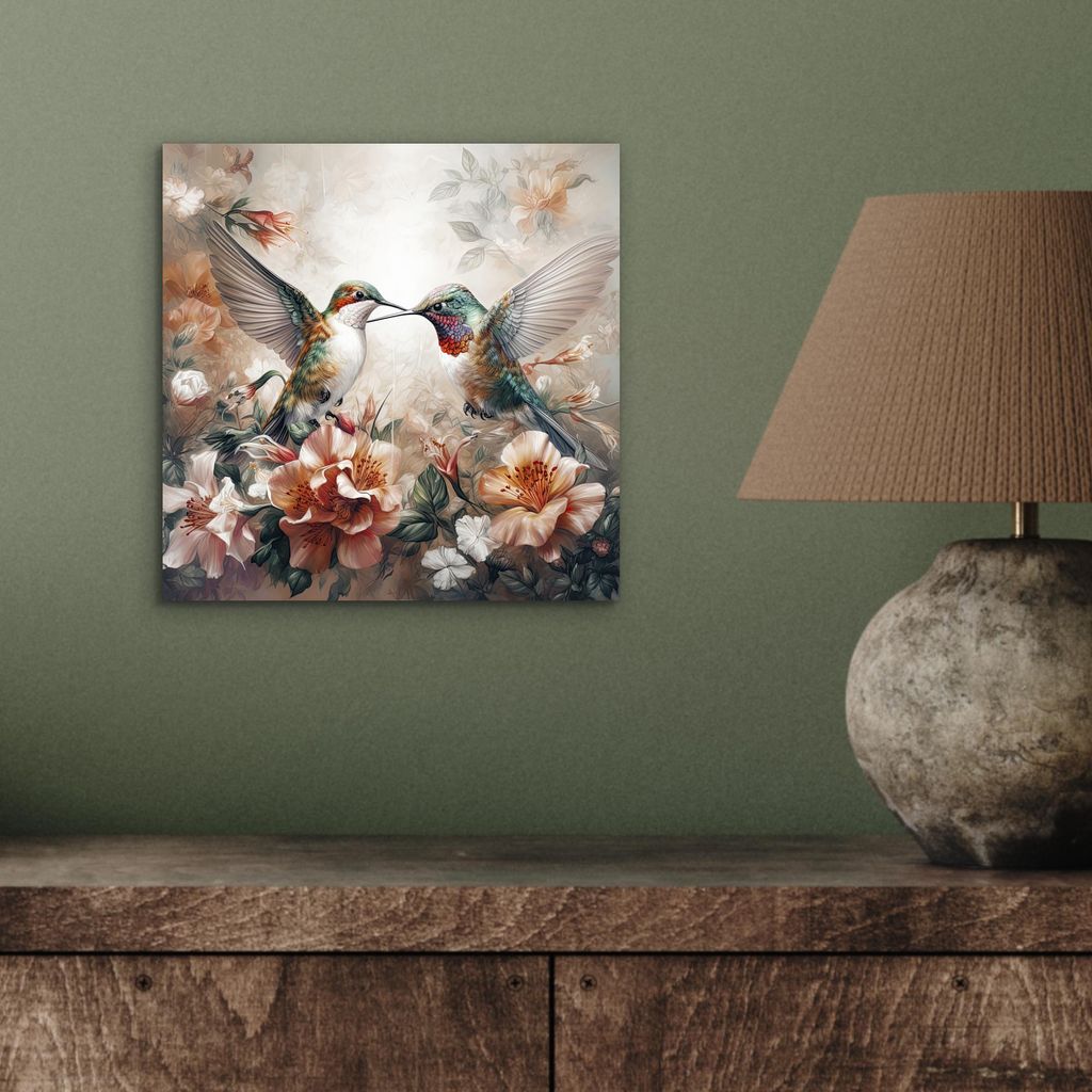 MuchoWow Wanddekoration Metall Metallbild Wandkunst 20x20 cm Kolibri - Vögel - Blumen - Natur MuchoWow Aluminium Gemälde - Alu Dibond Bilder