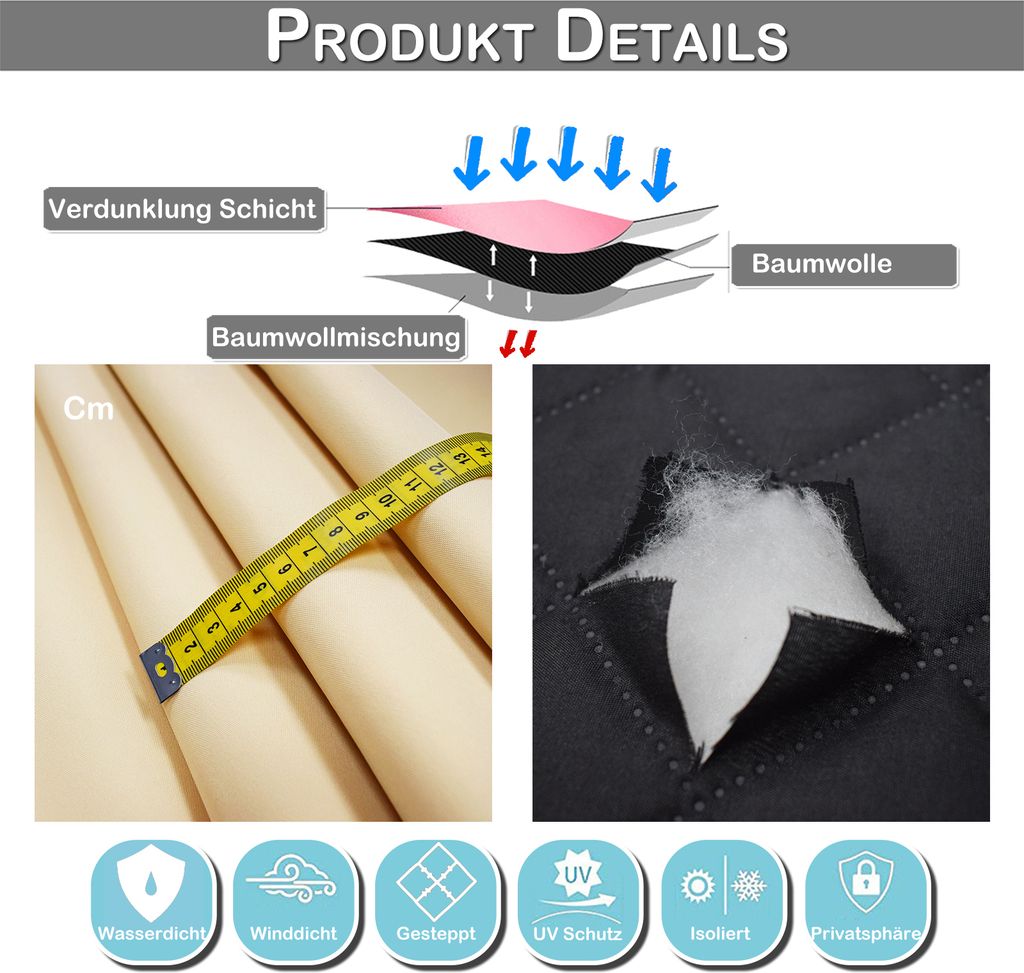 100% Blackout Outdoor Vorhang Winter-Steppvorhänge für den Produktbild 4
