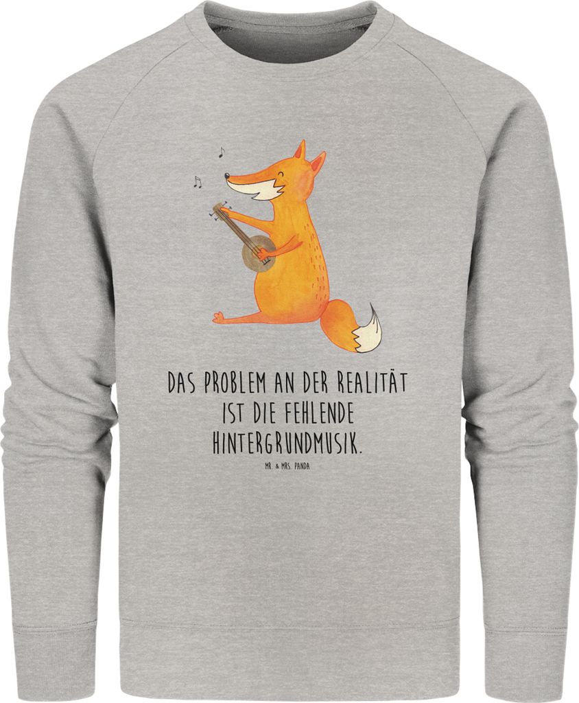 Mr. & Mrs. Panda Baumwoll Sweatshirt Fuchs Gitarre Größe XS - Heather Grey - Geschenk, Musik, Sänger, Optimistisch, Singen, Pullover, Musiker, B...
