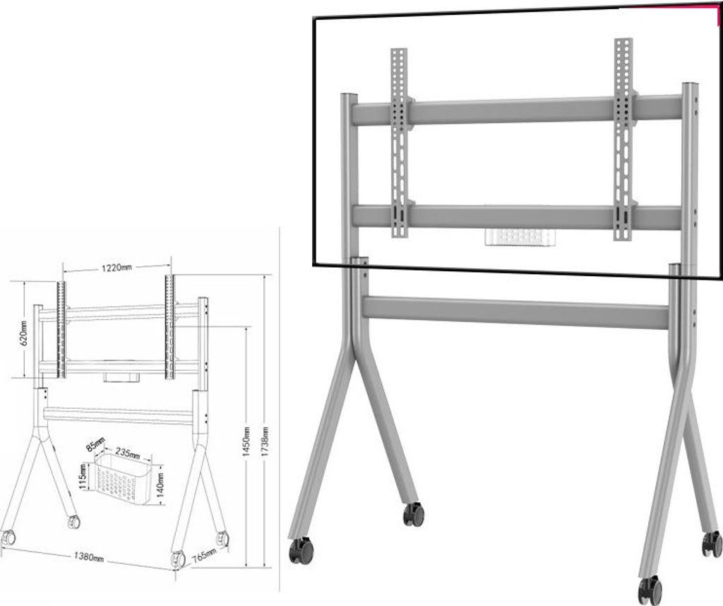 Mobiler TV Ständer, Höhenverstellbarer TV Ständer, TV Bodenständer, Rollbarer Fernseher Ständer, TV Halterung mit Rollen