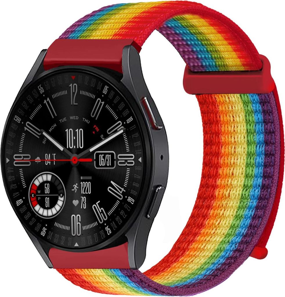 Smartwatch Armband für Samsung Galaxy Watch4 Classic 42mm Nylon Textil Band Ersatzband Wechselband Klettverschluss flexibel atmungsaktiv Regenboge...
