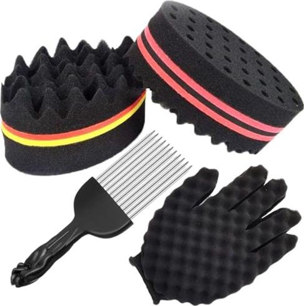 4 Stück Twist Sponge Afro Kamm Magic Curl Sponge HaarbüRste Produktbild 