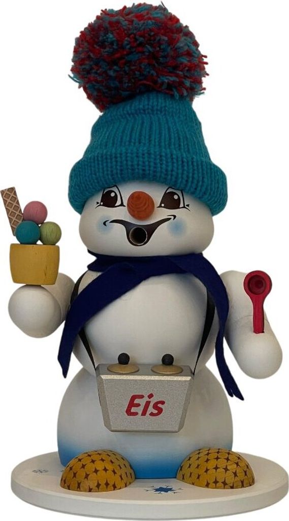 Kuhnert Erzgebirge Schneemann Räuchermann,-männchen 20 cm Eisverkäufer