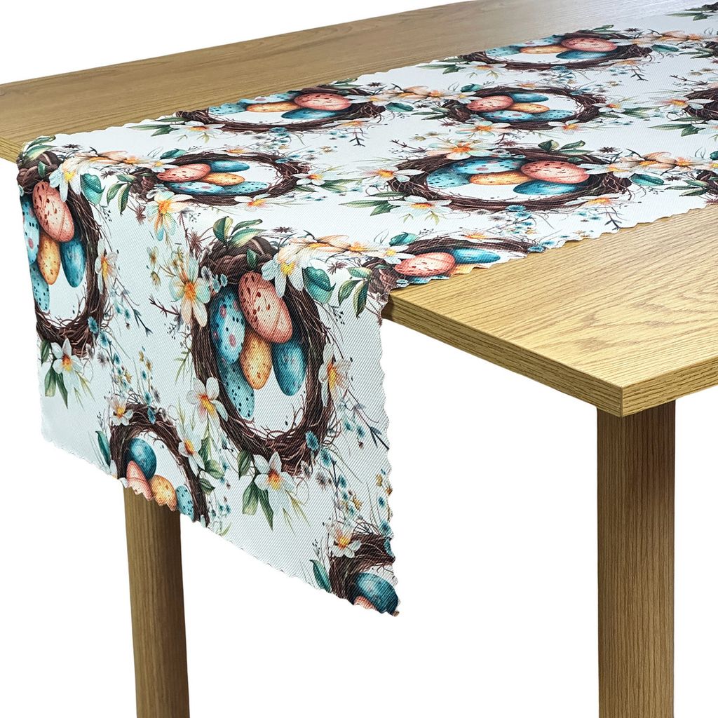 Tischtuchläufer Fleckenabweisende Ostern Osterkränze Bunte Ostereier Blumen Bieżniki 50x120 cm