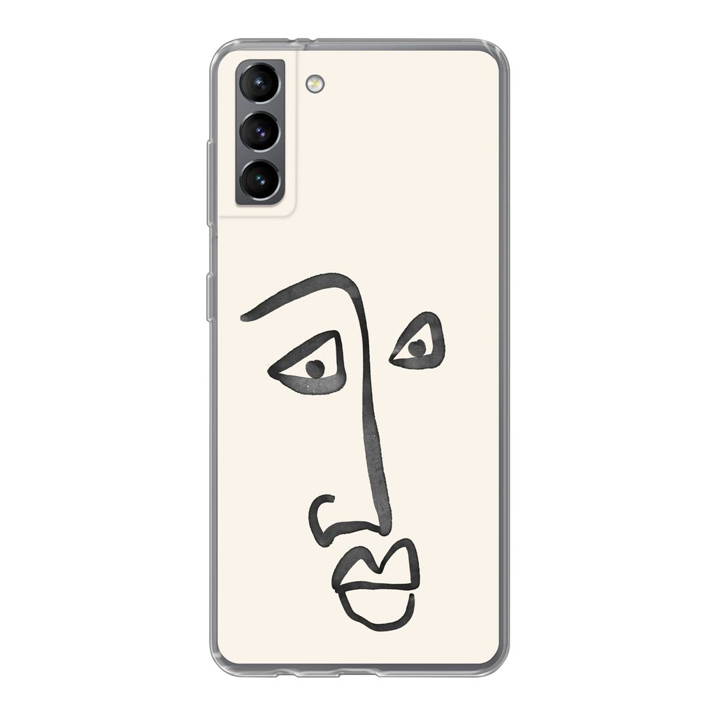MuchoWow Handyhülle Schutzhülle Hülle für Samsung Galaxy S21 Plus Gesicht - Augen - Strichzeichnung Silikon Softcase Handy Hülle - Handy-Tasche