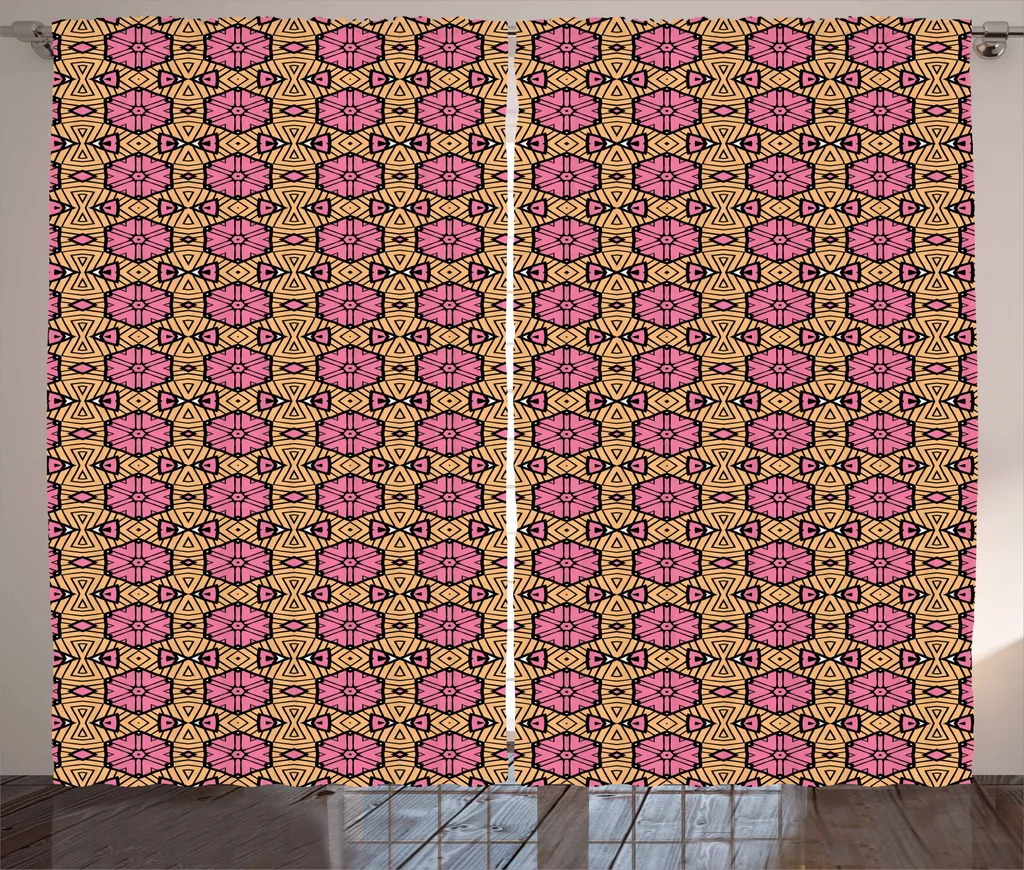 Tenda ABAKUHAUS 280x245 cm: Tessuto Satinato Rosa Folk Etnico