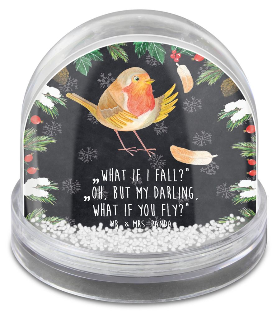 Mr. & Mrs. Panda Schneekugel Weihnachten Rotkehlchen Federn - Kreidetafel - Geschenk, Spruch Mut, Motivationsbilder, Vogel, schnee kugel, Lustige S...