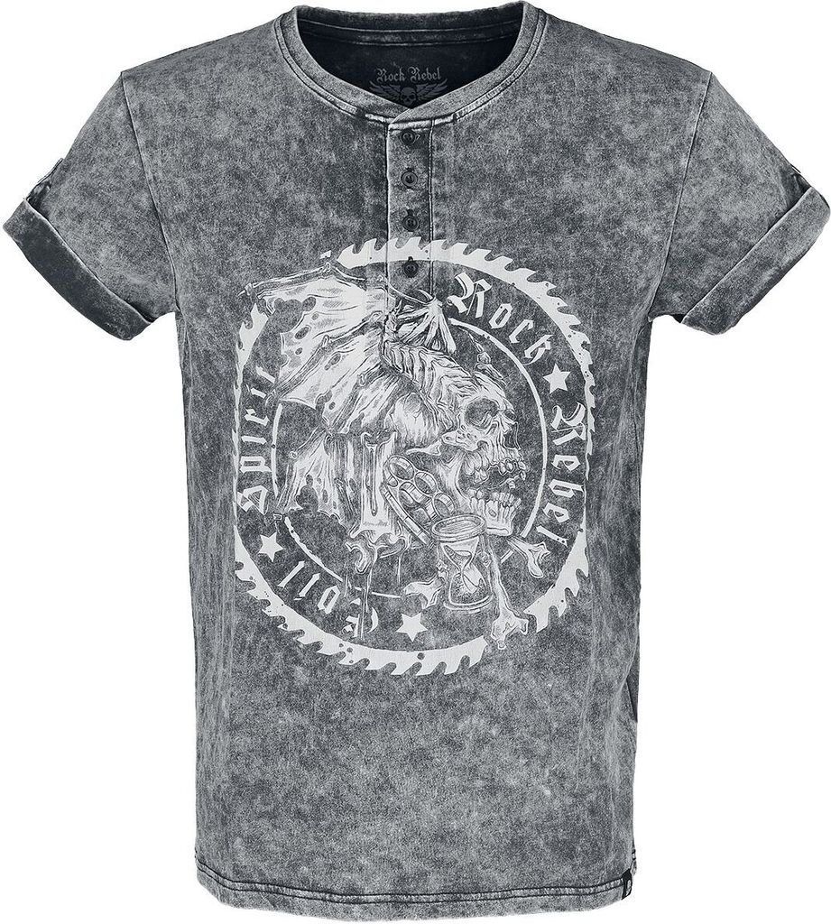 Rock Rebel by EMP Herren graues T-Shirt in Vintage Optik und Knopfleiste 3XL
