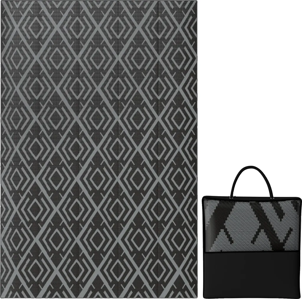 Tapis d'extérieur réversible 182x274 cm en polypropylène noir résistant