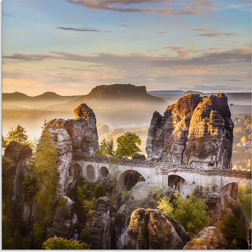 ARTland Glasbild Sächsische Schweiz Basteibrücke Größe: 30x30 cm